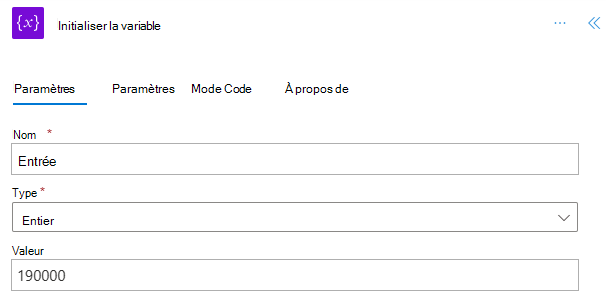 Action Initialiser la variable avec les valeurs données.