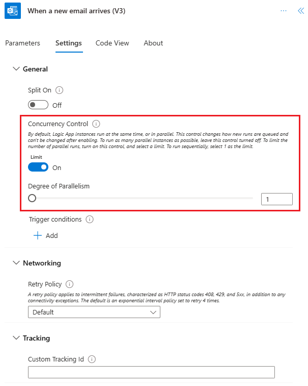 Options de simultanéité dans le menu Paramètres.