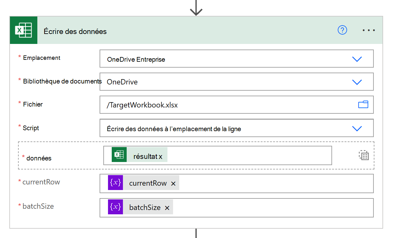 Action « Exécuter le script » terminée pour le script qui écrit les données.