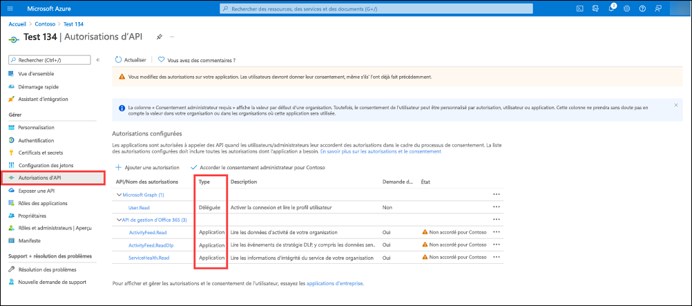 Autorisations API pour votre application