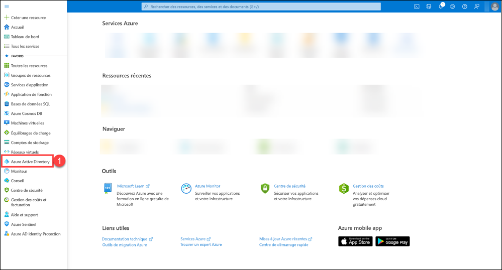 Page principale du Portail Azure