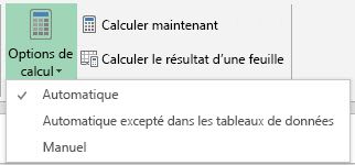 Options de calcul sous l’onglet Formules