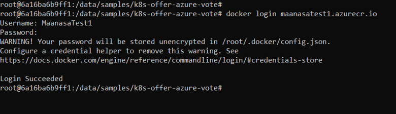 Capture d’écran de la commande docker login dans l’interface CLI.