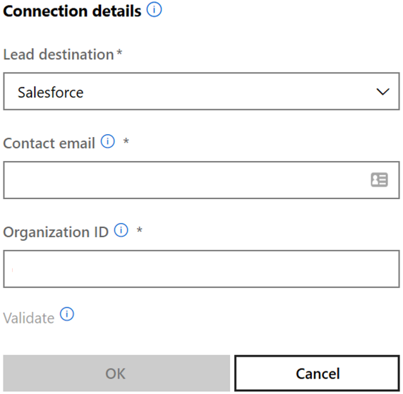 Fenêtre contextuelle Détails de la connexion – zone de validation de l’adresse e-mail du contact.