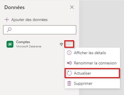 Capture d’écran d’une source de données en cours d’actualisation dans le concepteur de cartes.