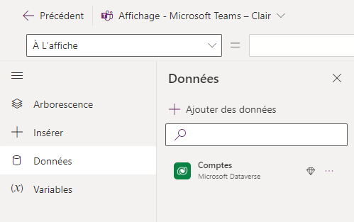 Capture d’écran du connecteur de la table de comptes Dataverse ajouté à une carte dans le concepteur de cartes.