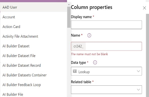 Créer une colonne de recherche avec une table associée de AADUser