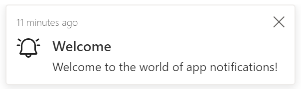 Capture d’écran d’une notification de bienvenue.