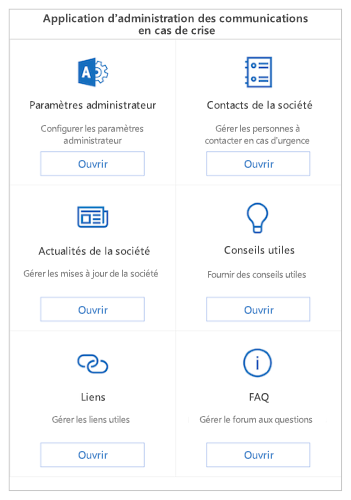 Une capture d’écran de l’application d’administration de Crisis Communication.