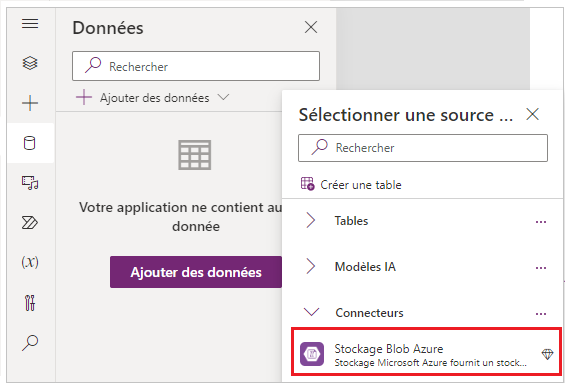 Sélectionner la connexion au Stockage Blob Azure.