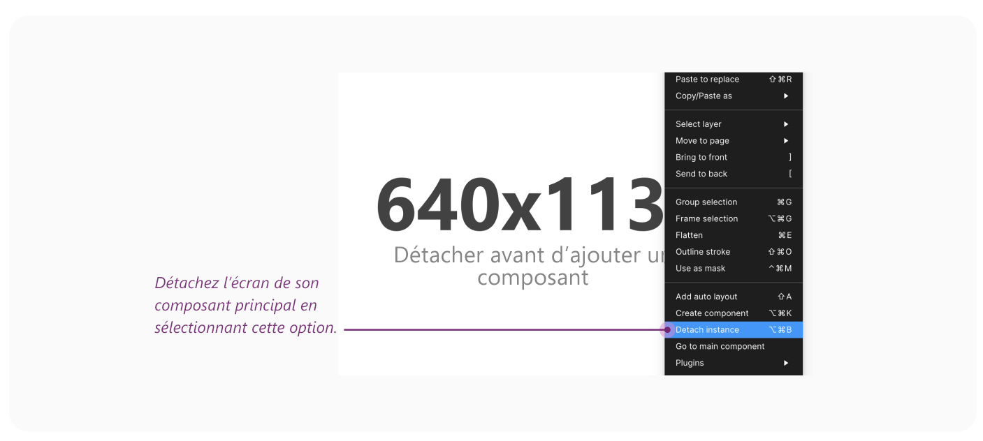 Échec de la création de l’application – détachez l’écran de son composant principal en sélectionnant Détacher l’instance.