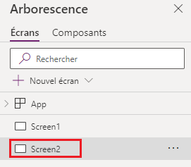 Capture d’écran qui montre le nouvel écran ajouté dans l’arborescence de votre application.