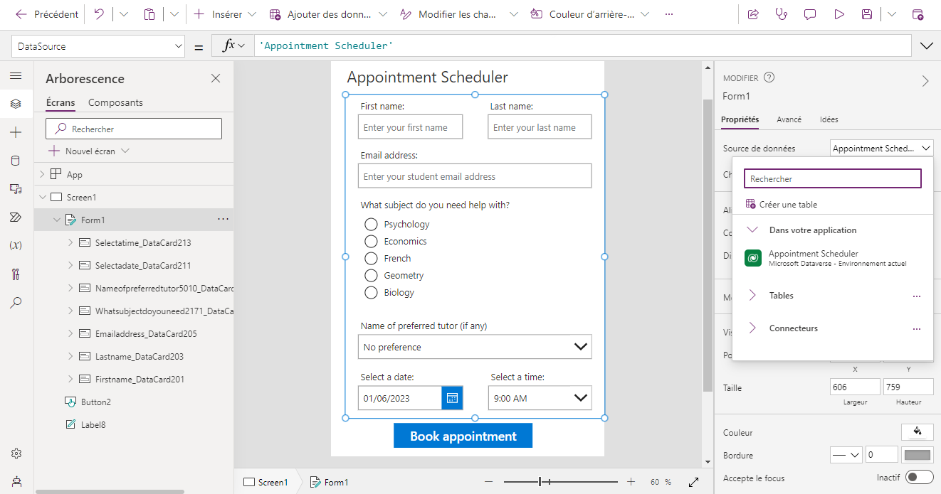 La table a été créée et ajoutée à l’application.