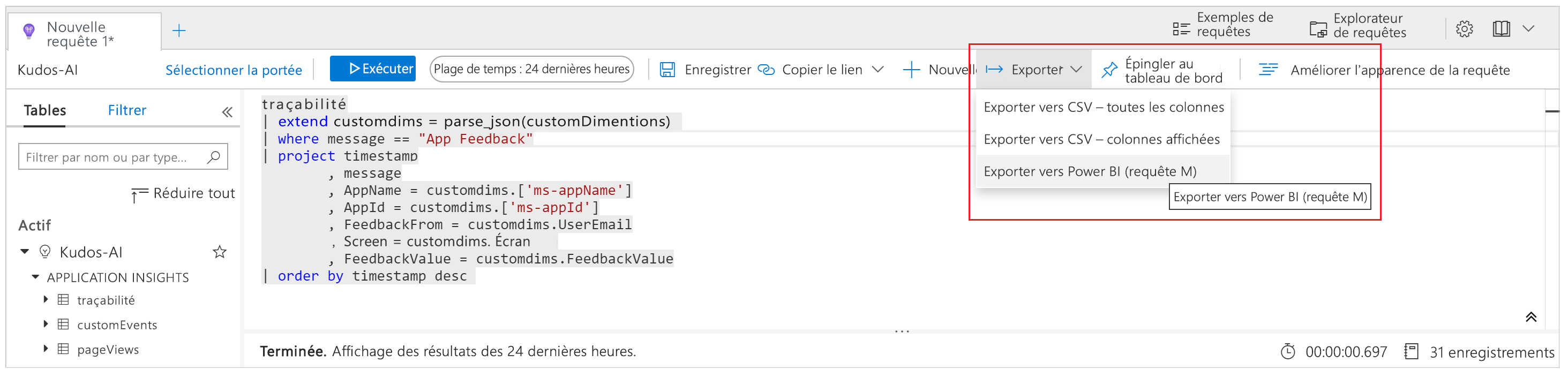 Exporter la requête Power BI.