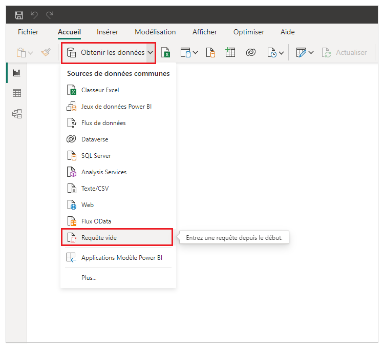 Requête vide Power BI.