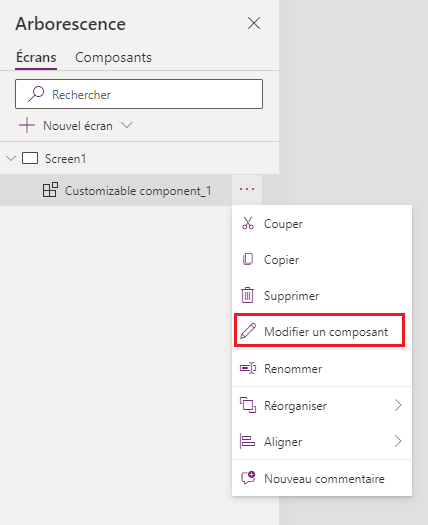 Modifier un composant autorisé pour la personnalisation.