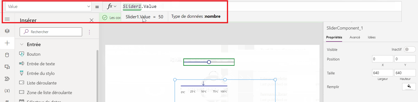 Définissez la valeur du composant sur la valeur du curseur.