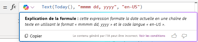 Capture d’écran de l’explication d’une formule par Copilot.