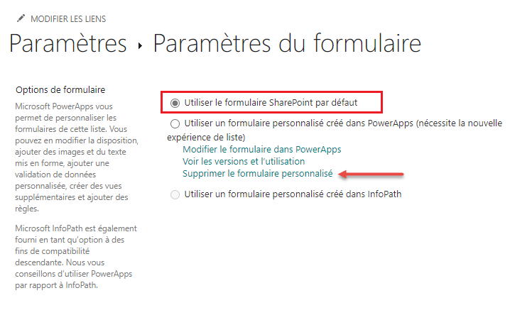 Supprimer le formulaire personnalisé.