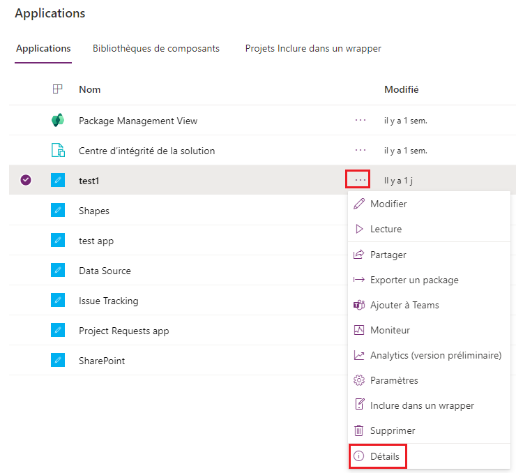 Accéder aux détails de l’application.