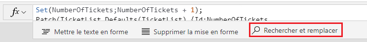 Le bouton Rechercher et remplacer sous la barre de formule