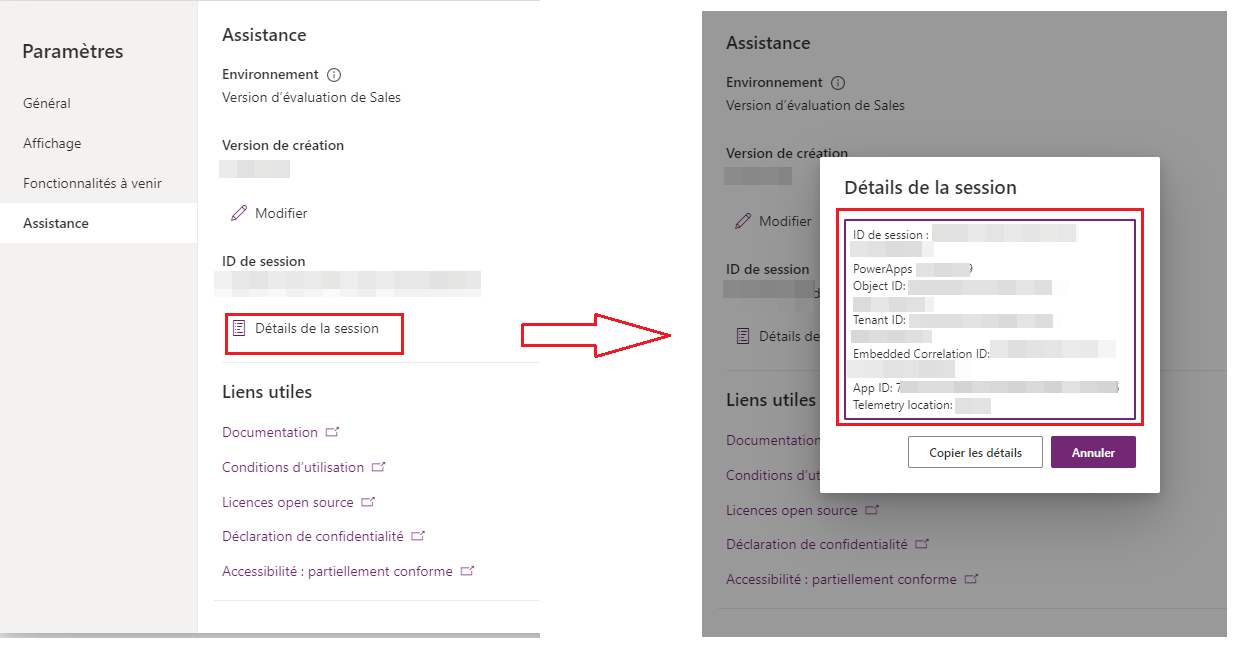 Obtenir un ID de session depuis Power Apps Studio.