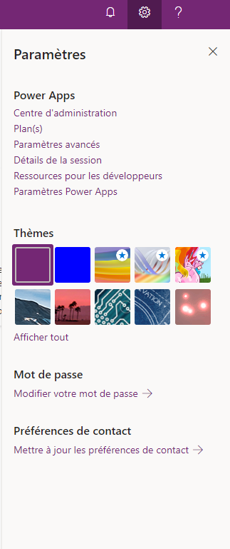 Paramètres de Power Apps