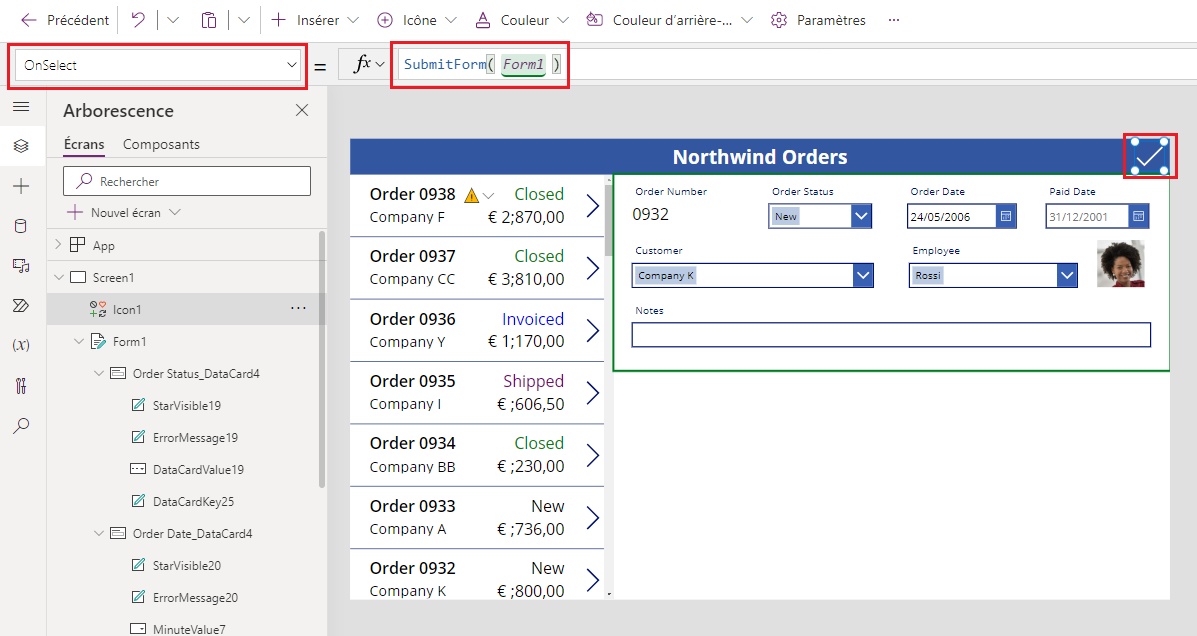 Définir la propriété OnSelect de l’icône d’enregistrement.