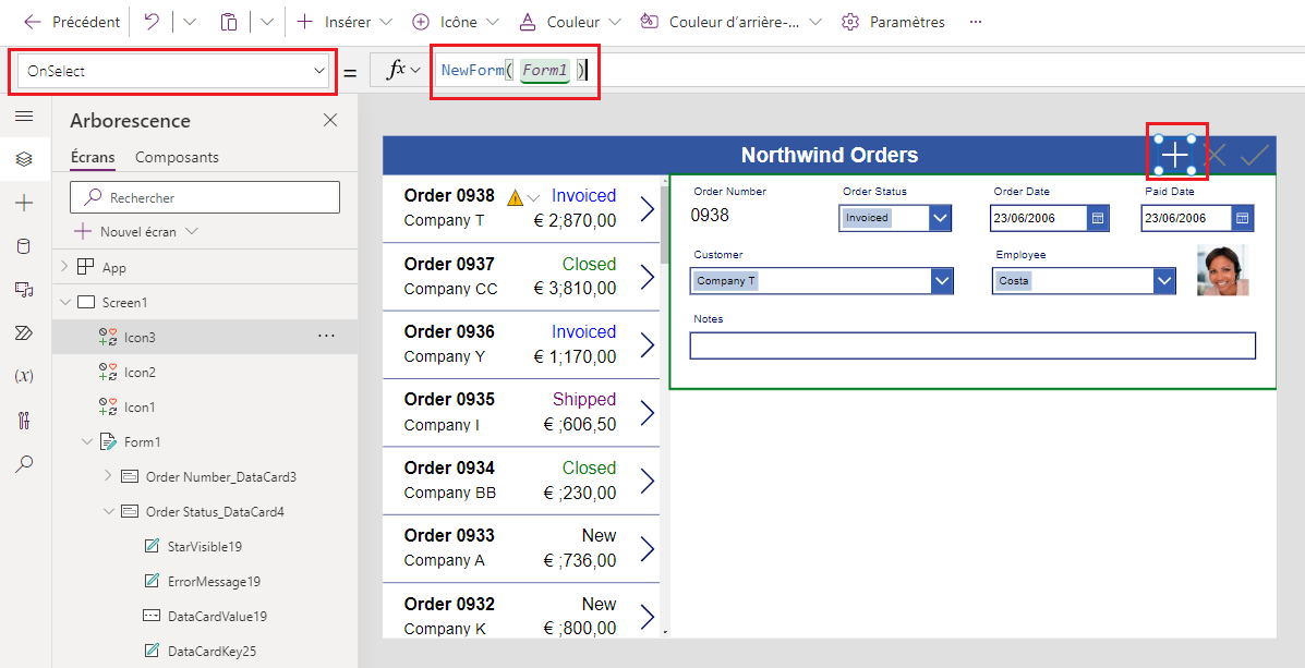 Définir la propriété OnSelect de l’icône Ajouter.