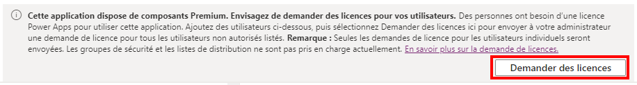 Demander des licences Power Apps pour vos utilisateurs.