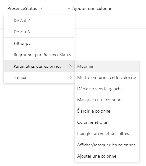 Modifier la colonne PresenceStatus.