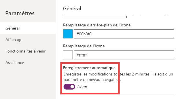 Capture d’écran montrant où se trouve le bouton bascule Enregistrement automatique.