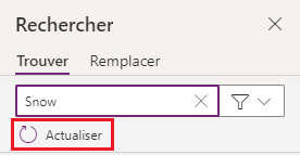 Utilisez le bouton Actualiser pour actualiser les résultats de la recherche en fonction des modifications apportées aux éléments de l’application.