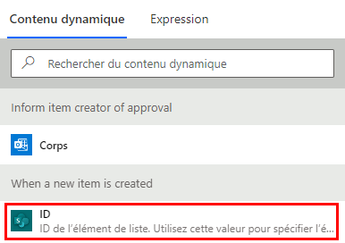 Contenu dynamique ID de la liste.