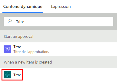 Contenu dynamique de titre de la liste.