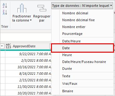  Modifier le type de données en date.