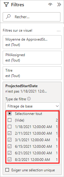 Filtrer par ProjectedStartDate.