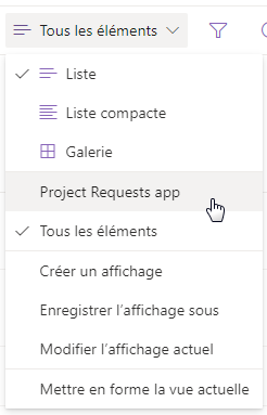 Afficher l’application Demandes de projet.