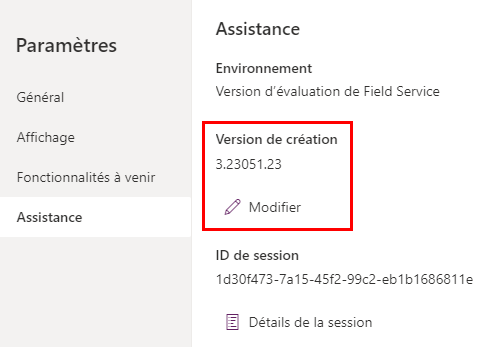 Vérifiez la version de création et choisissez Modifier pour modifier.