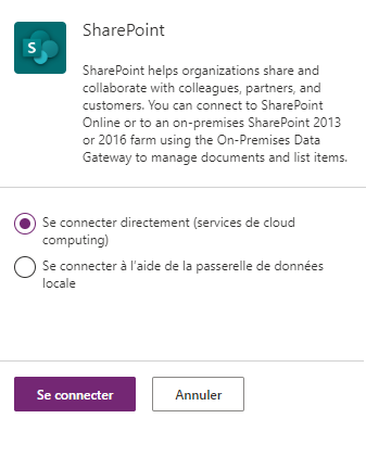 Créer une connexion à SharePoint.