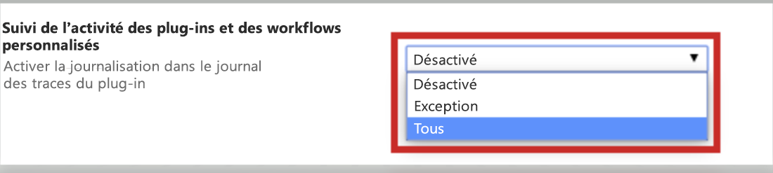 Paramètres Journal de suivi du plug-in