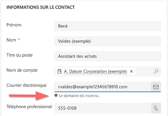 Adresse e-mail avec domaine non valide.