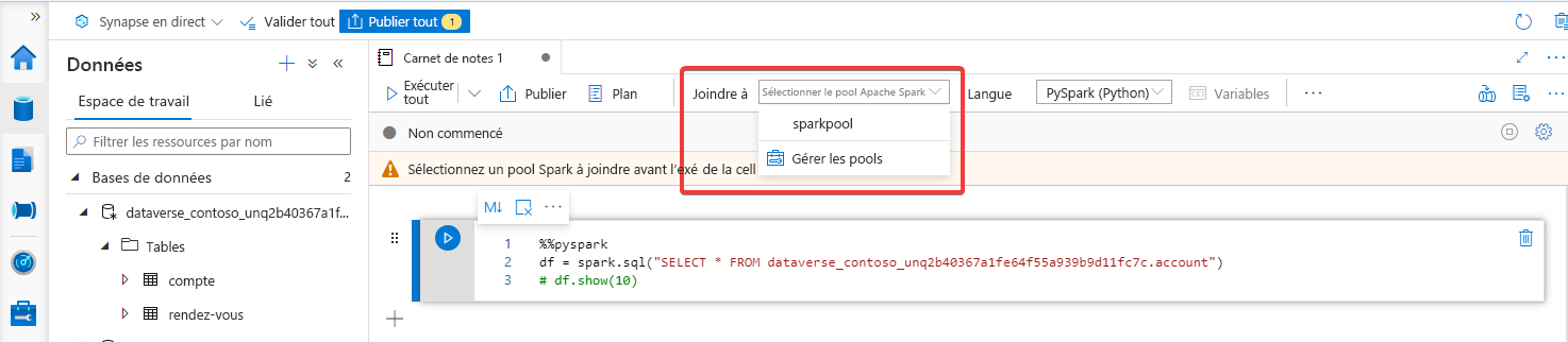 Attacher un pool Spark.