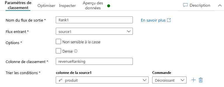 Onglet Configurer les paramètres de classement