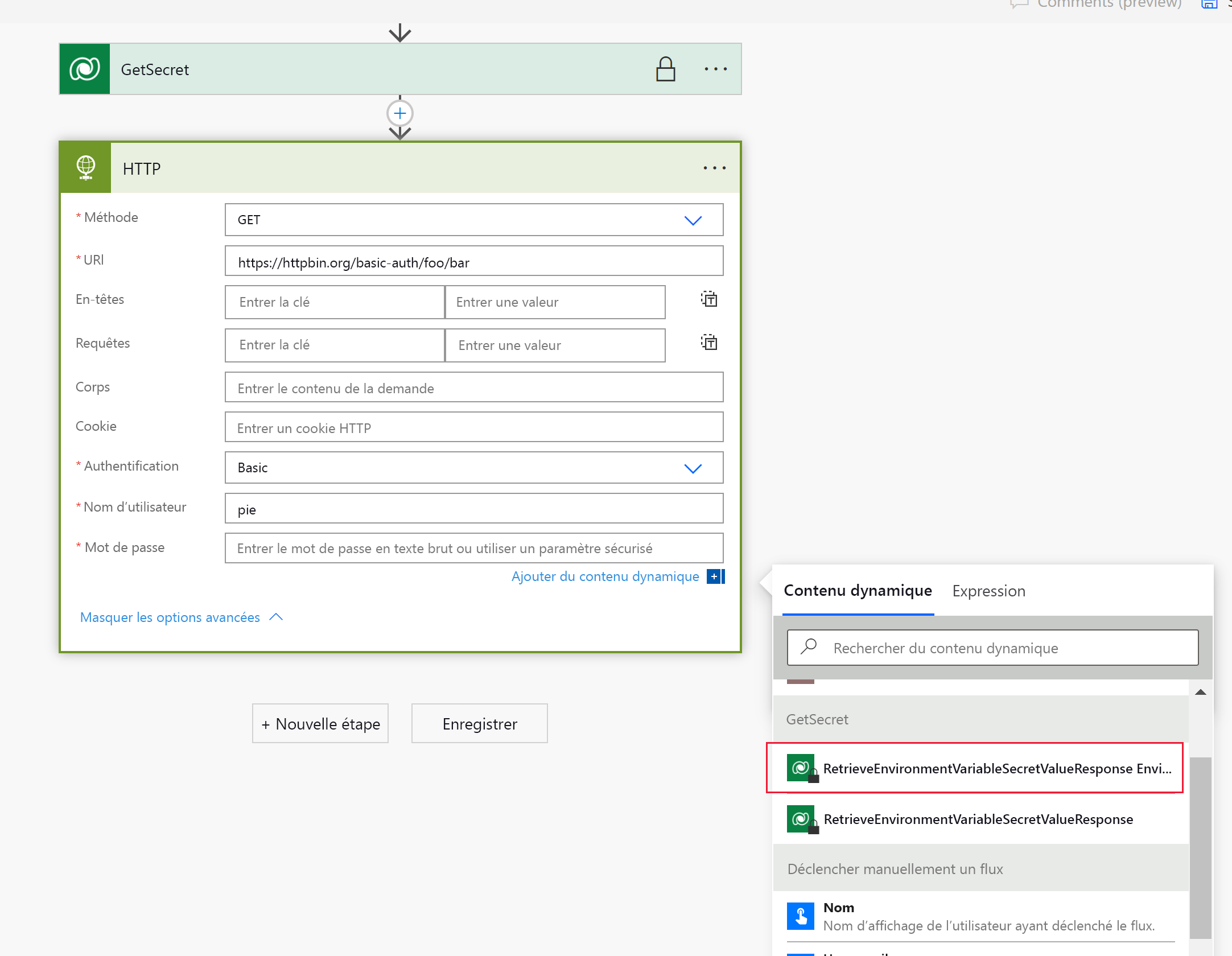 Créer une étape à l’aide du connecteur HTTP