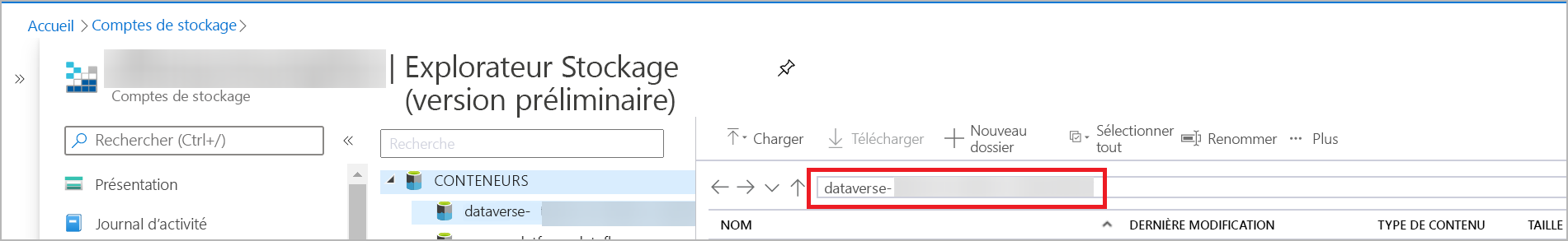 Trouvez le nom du conteneur de stockage.