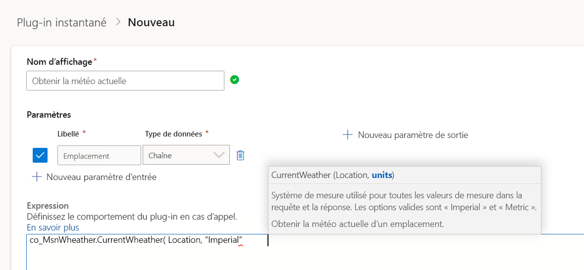 Complétez la définition du plug-in dans l’éditeur.