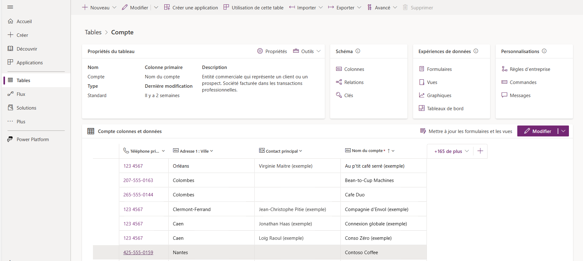 Tables de compte Dataverse.