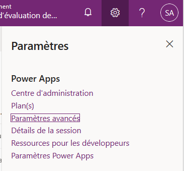 Commande Paramètres avancés