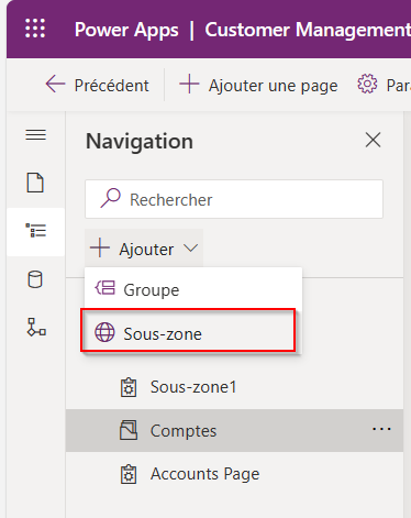 Sous-zone Application du Concepteur d'application